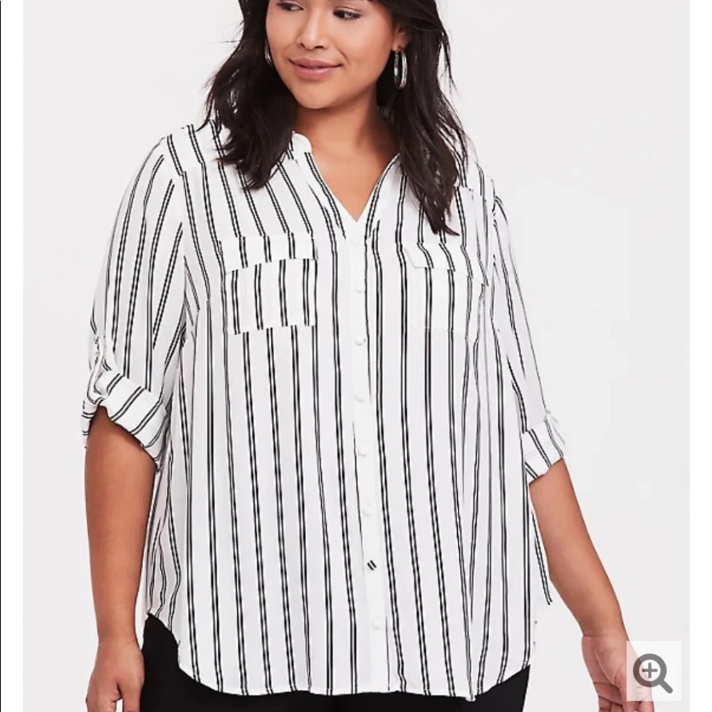 Torrid White and Black Stripe Georgette Blouse